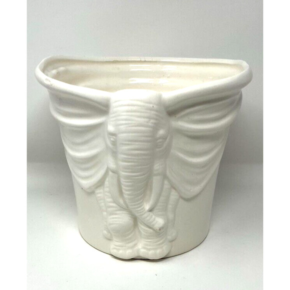 Vintage Ceramic White Elephant Flower Pot Planter Medium 6 3/4 - Picture 1 of 5